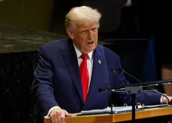 President Donald Trump speaks during the 80th session of the UN’s General Assembly at the United Nations headquarters on Sept. 23, 2025, in New York City.