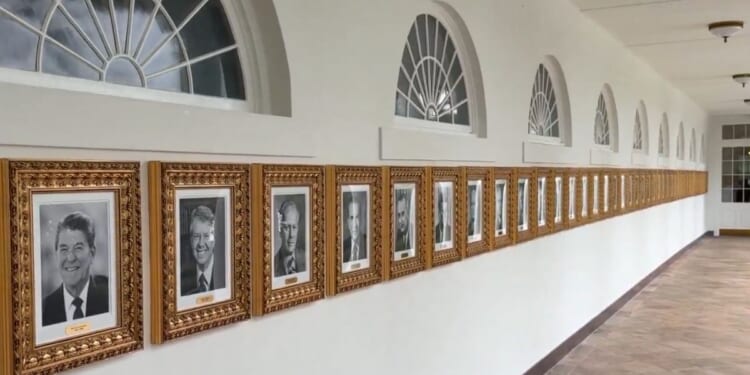 The Presidential Walk of Fame was installed in the West Wing Colonnade of the White House.