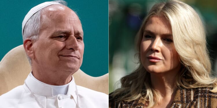 White House press secretary Karoline Leavitt, right, fired back after Pope Leo XIV, left, said a person cannot be pro-life but support the inhumane treatment of illegal immigrants.