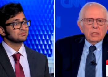Vermont Independent Sen. Bernie Sanders answers a question from American University student Rohan Naval during an Oct. 15, 2025, appearance on CNN.