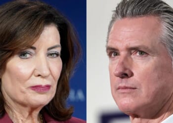 Fifteen Democratic governors - including Kathy Hochul, left, and Gavin Newsom, right - are creating an alliance to go against Health and Human Services Secretary Robert F. Kennedy Jr. and his policies.