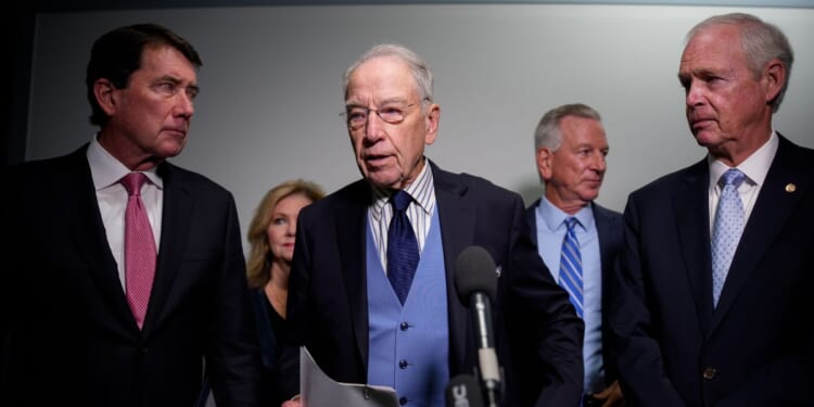 Senate Judiciary Committee Chairman Sen. Chuck Grassley, a Republican from Iowa, speaks to reporters on Capitol Hill on Oct. 6, 2025, in Washington, D.C.