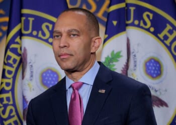 House Minority Leader Hakeem Jeffries, a Democrat from New York, holds a press conference in the U.S. Capitol Visitors Center on Oct. 1, 2025, in Washington, D.C.