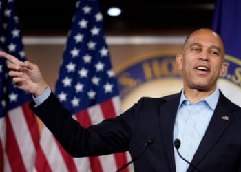 House Minority Leader Hakeem Jeffires, a Democrat from New York, speaks during a news conference at the U.S. Capitol Building on Oct. 14, 2025, in Washington, D.C.