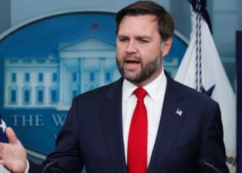 Vice President J.D. Vance speaks Wednesday during the daily press briefing at the White House in Washington, D.C.