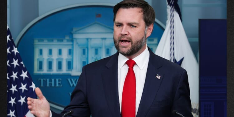 Vice President J.D. Vance speaks Wednesday during the daily press briefing at the White House in Washington, D.C.