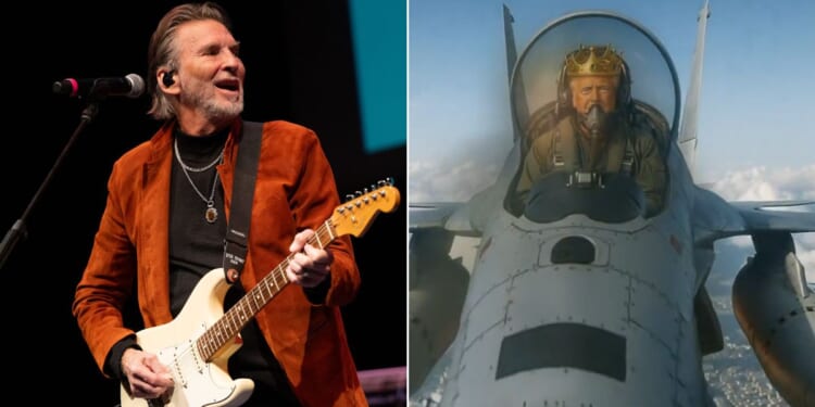 Rocker Kenny Loggins, left, complained about the AI-generated video of "King Trump" that featured one of his songs from the 1986 movie "Top Gun."
