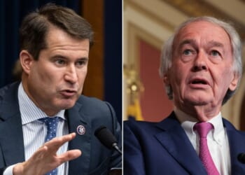 Democratic Rep. Seth Moulton of Massachusetts, left, is running for the U.S. Senate seat held by Democrat Ed Markey.