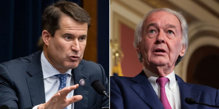 Democratic Rep. Seth Moulton of Massachusetts, left, is running for the U.S. Senate seat held by Democrat Ed Markey.