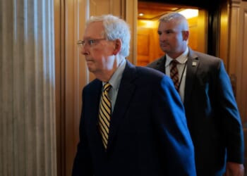 Sen. Mitch McConnell, a Republican from Kentucky, walks to the Senate Chambers in the U.S. Capitol Building on July 28, 2025, in Washington, D.C.