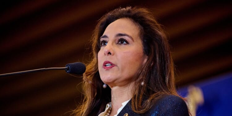 Harmeet Dhillon speaks at the National Conservative Convention in Washington, D.C., on Sept. 2, 2025.