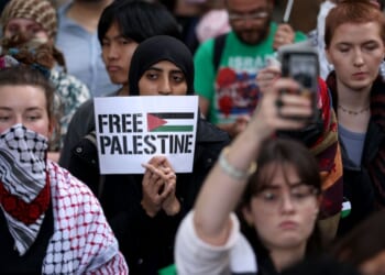 Protesters from a number of London universities attend a pro-Palestine demonstration on Oct. 7 in London, England. However, now that it's Hamas, rather than Israelis, killing Palestinians, the protesters appear to have gone silent.