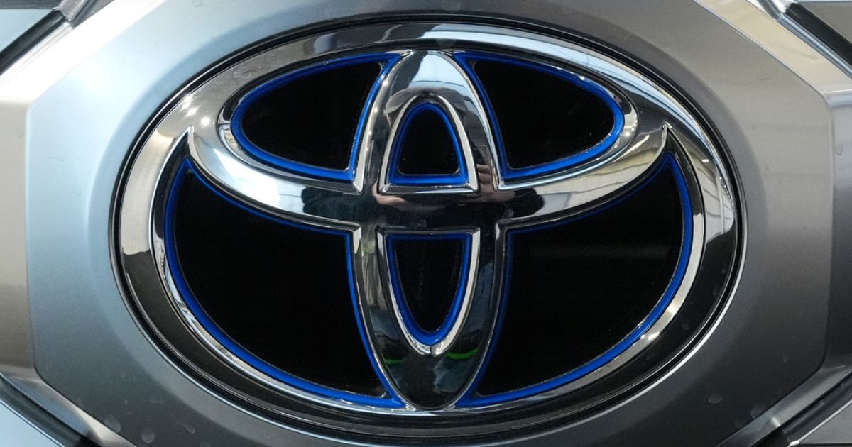 A Toyota logo is seen on a Toyota Tundra HV 4x4 at the Pittsburgh International Auto Show in Pittsburgh, Pennsylvania, on Feb.15, 2024.