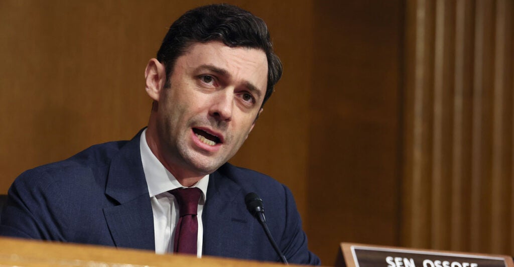 Georgia Democrat Senator Jon Ossoff sits in a committee room in the United States Capitol