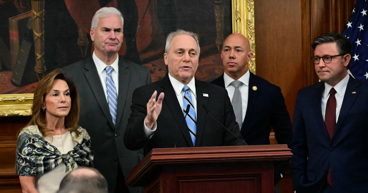 House Majority Leader Steve Scalise speaks during a press conference with Speaker of the House Mike Johnson and members of House Republican leadership at the U.S. Capitol in Washington, D.C., on Oct. 29, 2025.