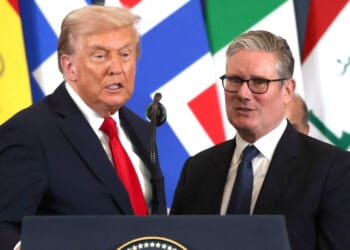 President Donald Trump, left, and British Prime Minister Keir Starmer, right, attend a world leaders' summit on ending the Gaza war in Sharm El-Sheikh, Egypt, on Monday.
