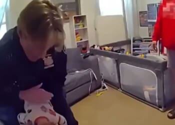 Two rookie NYPD police officers saved the life of a choking 10-month-old boy in footage that went viral on social media.