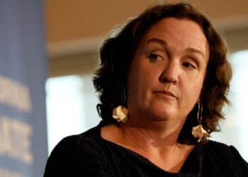 Rep. Katie Porter is seen speaking at an event in Los Angeles in a photo dated Sept. 8, 2023.