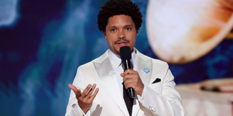 Trevor Noah is seen speaking during a Feb. 2 appearance at the Grammy Awards in Los Angeles.