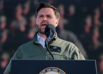 Vice President JD Vance speaks at the United States Marine Corps 250th birthday celebration in Oceanside, California, on Oct. 18, 2025.