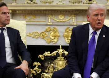 Secretary of State Marco Rubio looks on during a meeting with President Donald Trump and President of Argentina Javier Milei in the Cabinet Room at the White House on Oct. 14, 2025, in Washington, D.C.