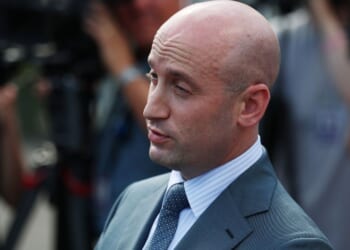 Deputy White House Chief of Staff Stephen Miller speaks to reporters outside of the White House in Washington, D.C., on Monday.