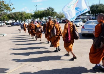 Buddhist monks resume 2,300-mile walk for peace after accident near Houston