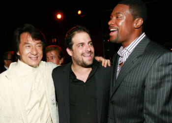 Jackie Chan, Brett Ratner, and Chris Tucker appear at the "Rush Hour 3" premiere after party in Los Angeles on July 30, 2007.
