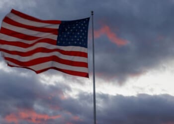 An American flag waves in the wind in Bloomington, Indiana, on Nov. 26, 2025.