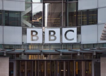 People walk outside Broadcasting House, the BBC headquarters in central London, England, on Oct. 11, 2024.