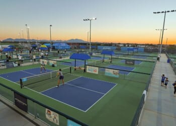 A general view of the grounds and pickleball courts during the second day of the 2025 APP Mesa Open at Arizona Athletic Grounds on Nov. 7, 2025, in Mesa, Arizona.
