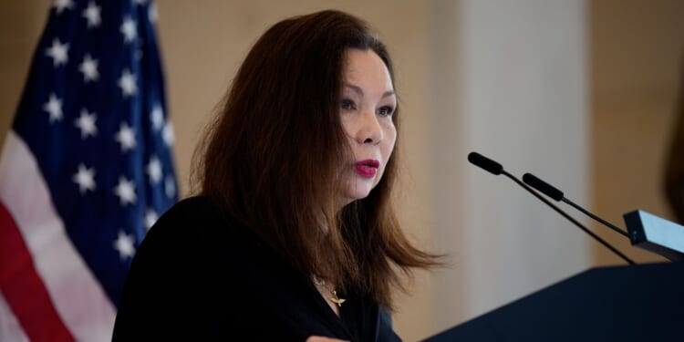 Sen. Tammy Duckworth, a Democrat from Illinois, speaks during a Congressional Gold Medal ceremony on Capitol Hill on June 26, 2025, in Washington, D.C.