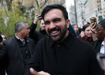 New York City Mayor-elect Zohran Mamdani gladhands supporters after a Thursday news conference in New York.