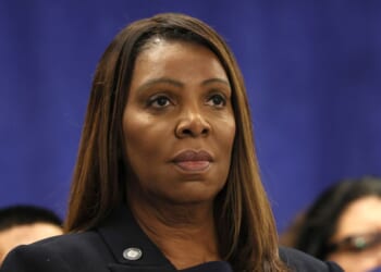 New York Attorney General Letitia James stands silently during a press conference on Oct. 21, 2025, in New York City.