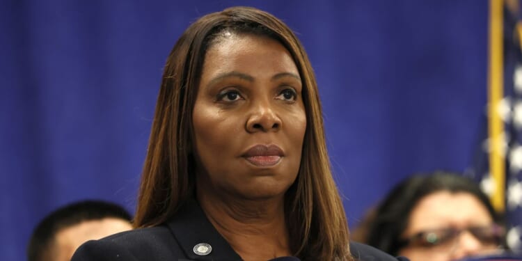 New York Attorney General Letitia James stands silently during a press conference on Oct. 21, 2025, in New York City.