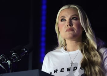 Erika Kirk, widow of Turning Point USA founder Charlie Kirk, speaks during a Turning Point USA event where U.S. Vice President J.D. Vance is expected, at the Pavilion at Ole Miss at the University of Mississippi, on Oct. 29, 2025, in Oxford, Mississippi.