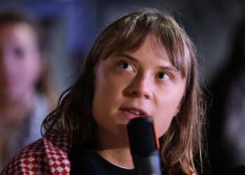 Swedish activist Greta Thunberg speaks at a news conference in Stockholm, Sweden on Oct. 7, 2025.