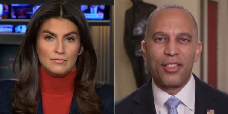 CNN's Kaitlan Collins, left, pressed House Minority Leader Hakeem Jeffries, a New York Democrat, to answer her question.