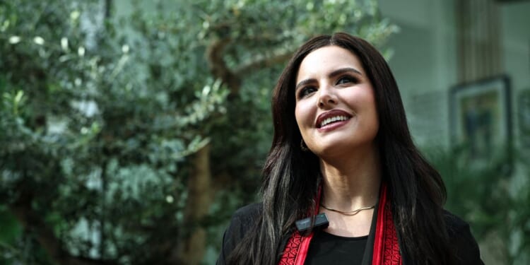 Miss Palestine Nadeen Ayoub poses for a picture in Dubai on Sept. 6, 2025.