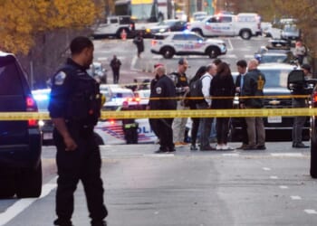 Streets are blocked off after the shooting of two National Guard soldiers near the White House in Washington, DC on Nov. 26, 2025.