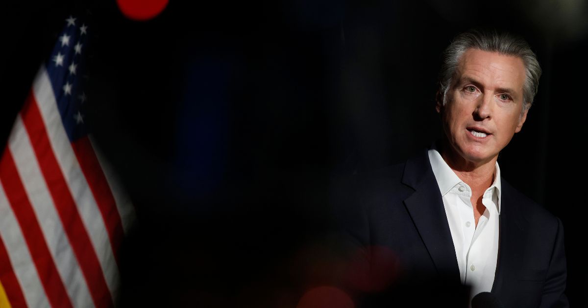 California Governor Gavin Newsom speaks to journalists in Stockton, California, on Oct. 22, 2025.