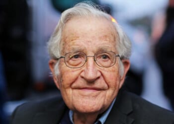 Linguist and political activist Noam Chomsky is pictured during a press conference after visiting former President Luiz Inacio Lula da Silva, arrested for corruption in the Federal Police Superintendence in Curitiba, Brazil, on Sept. 20, 2018.