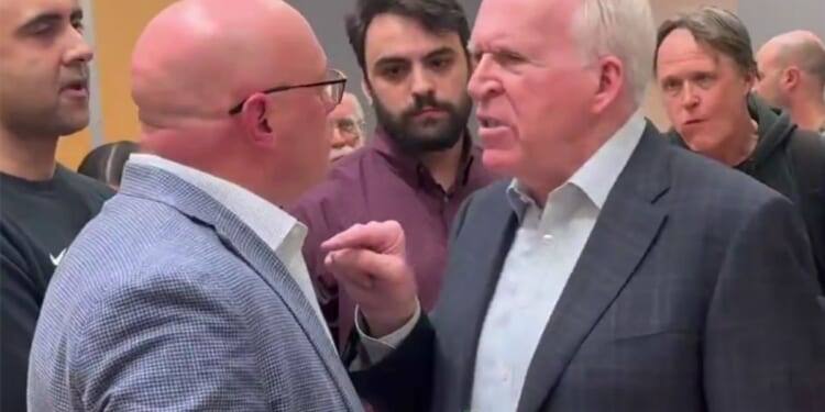 On Thursday, former CIA Director John Brennan, right, became agitated after national security consultant Thomas Speciale II, left, asked him about the Hunter Biden laptop.