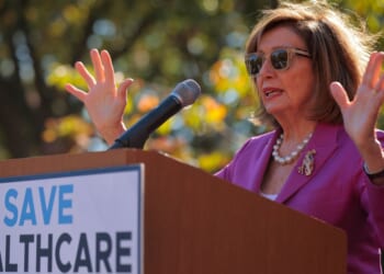 Rep. Nancy Pelosi gives a speech at a prayer rally on Capitol Hill on Oct. 9, 2025 in Washington, DC.