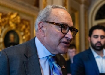 Senate Minority Leader Chuck Schumer departs a Democratic luncheon at the U.S. Capitol on Nov. 6, 2025, in Washington, D.C.