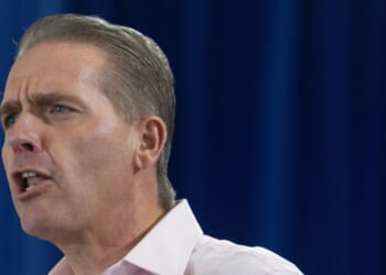 Conservative commentator Scott Jennings speaks at the Ashley's BBQ Bash fundraiser hosted by Rep. Ashley Hinson on Aug. 23, 2025, in Cedar Rapids, Iowa.