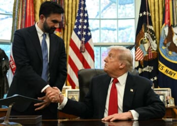 President Donald Trump shakes hands with New York Mayor-elect Zohran Mamdani Friday as they meet in the Oval Office of the White House in Washington, D.C.