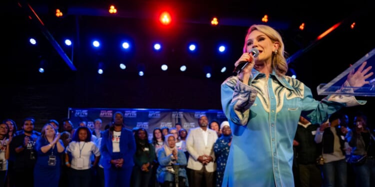 Democrat candidate Aftyn Behn delivers a speech during an election-night watch party in Nashville, Tennessee, on Dec. 2, 2025.