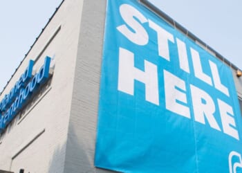 "Still Here" a sign boasted on a Planned Parenthood Reproductive Health Services Center in St. Louis, Missouri, in a file photo from May 31, 2019.