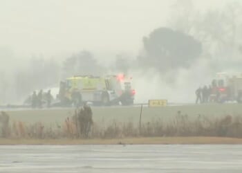 A business jet crashed while landing at a North Carolina airport, erupting in a large fire
